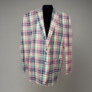 Lauren Ralph Lauren Plaid Blazer 46L Cotton Sport Coat Madras Preppy Jacket